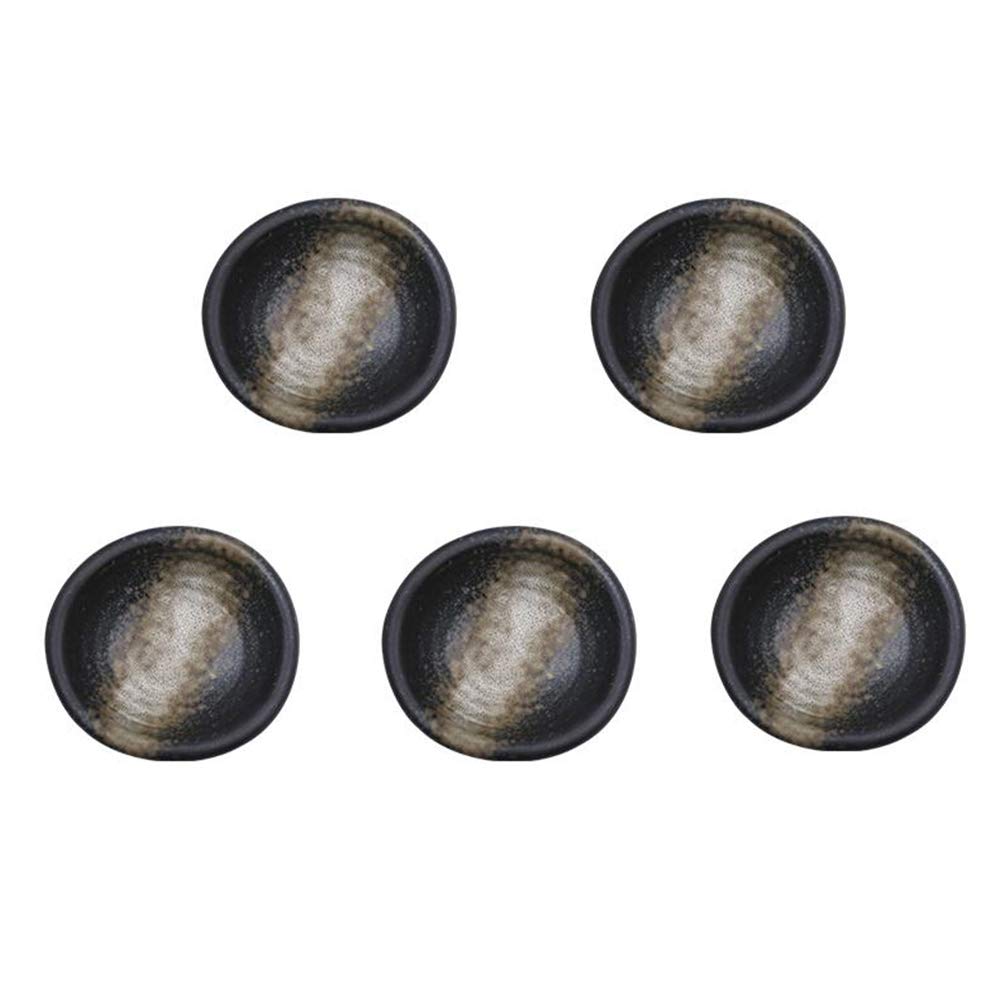 Colias Wing 3.5" Retro Style Black/Brown Stylish Design Multipurpose Porcelain Side Dish Bowl Seasoning Dishes Soy Dipping Sauce Dishes-Set of 5