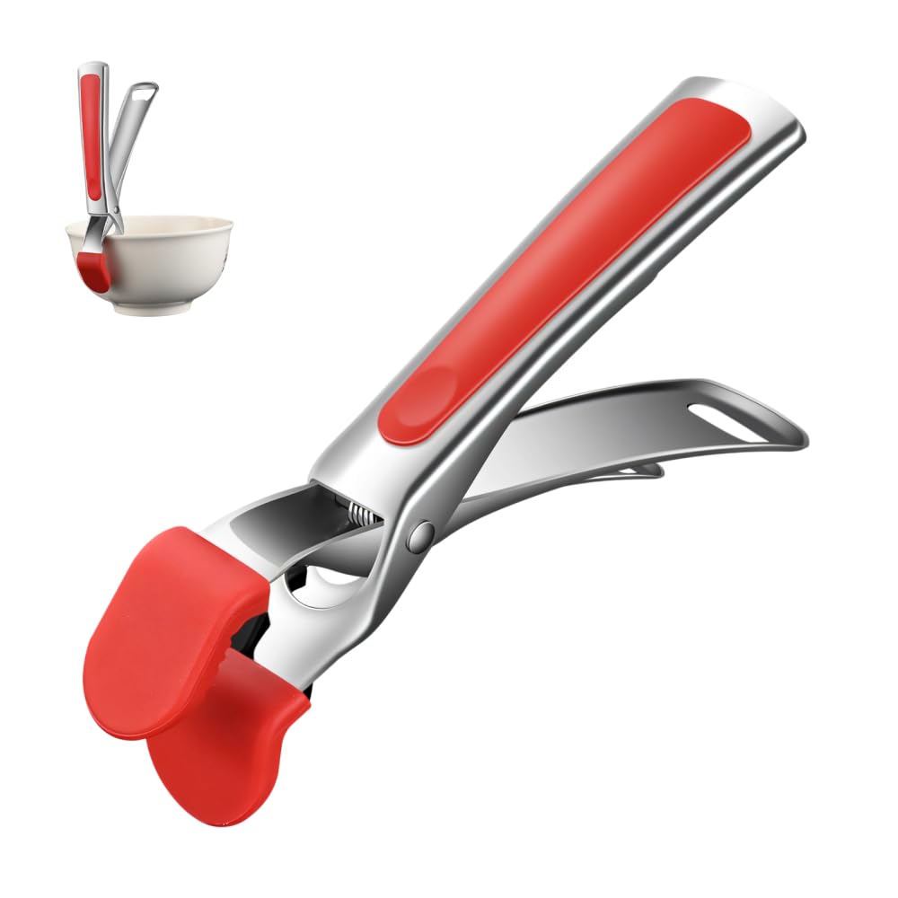 Hot Plate Gripper, Anti-Scald Stainless Steel Bowl Clip Silicone Anti-Slip Heat Insulation Pplate Gripper for Bowls Pans Dishes