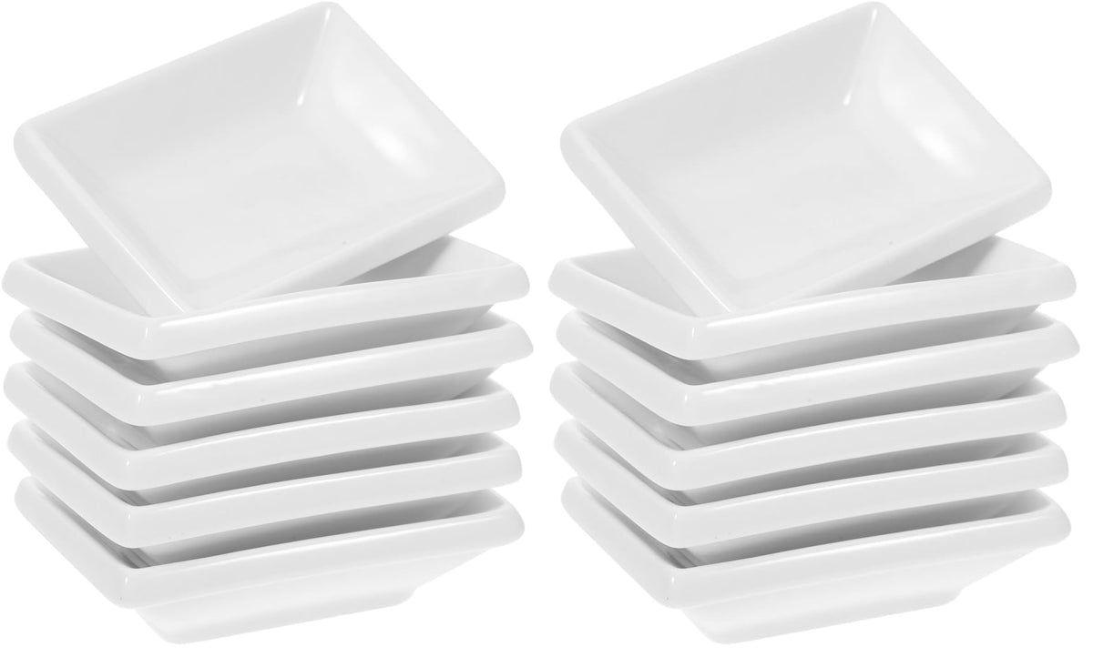 Cabilock 6Pcs Ceramic Dipping Sauce Bowls, 3.3 Inch White Soy Sauce Dishes, Small Rectangle Condiment Plates for Sushi, Ketchup, Vinegar, BBQ, Snacks and Appetisers