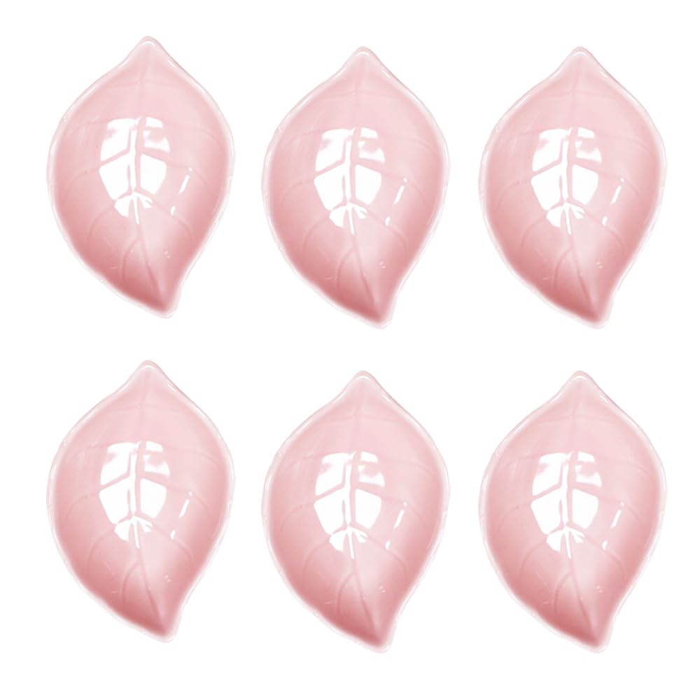 Green 6 pcs Leaf Shaped Porcelain Soy Sauce Dish Ceramic Dip Dipping Bowls 2.01 oz for Dinner Baking BBQ and Cooking