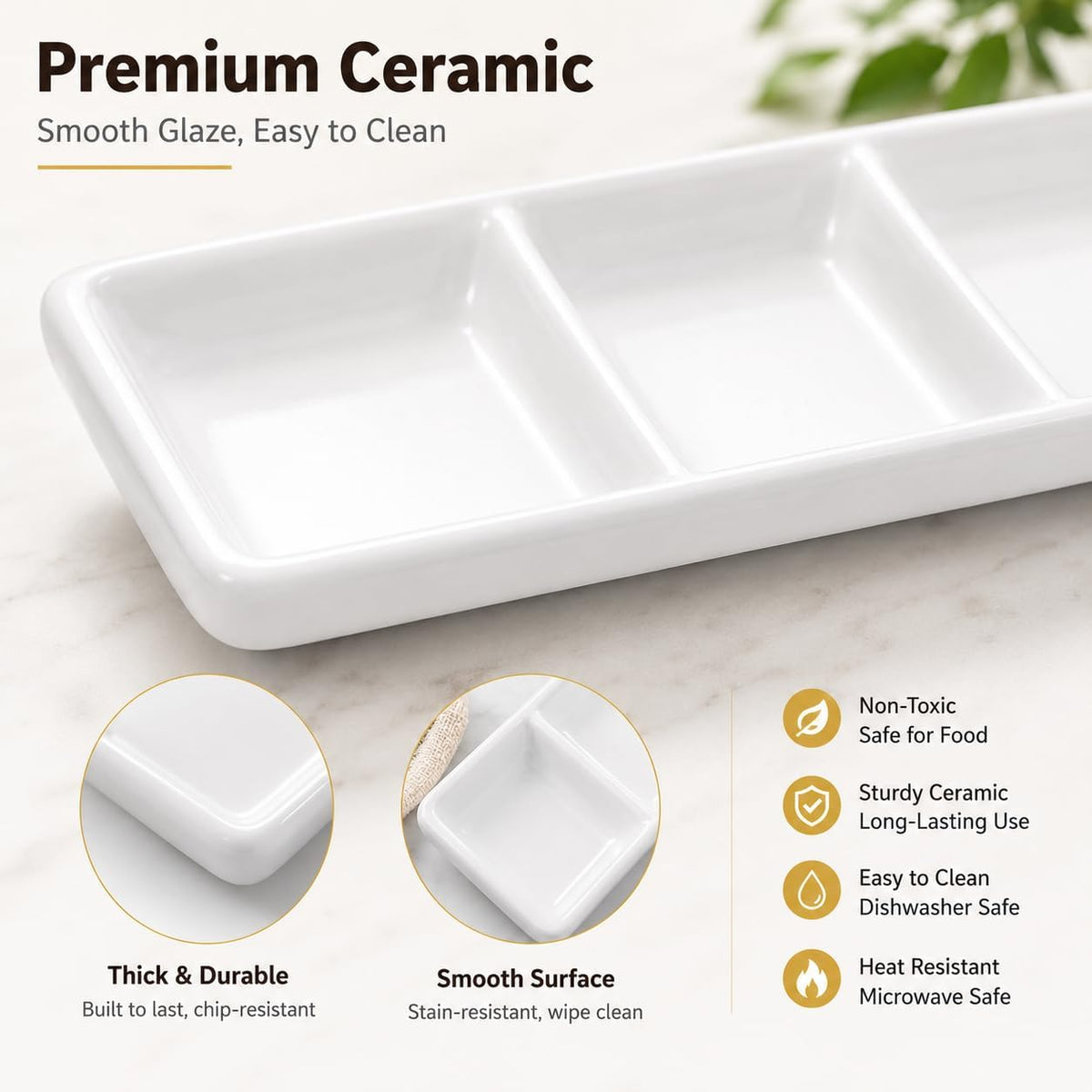 Healeved 2 Pack Ceramic Appetizer Serving Tray Set 11.81X4.96 in White