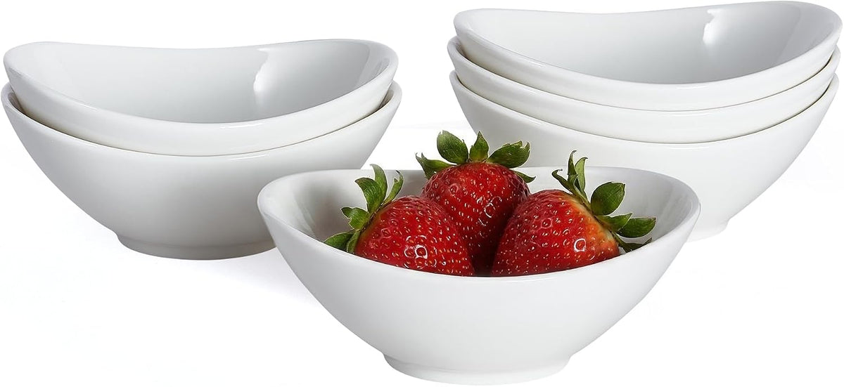 fMBB 6 oz Small White Ceramic Bowls - Set of 6 Dipping, Sauce, Salsa & Snack Bowls, Mini Ceramic Bowls for Condiments Charcuterie Pudding Creme Brulee Ketchup Vinegar Ice Cream