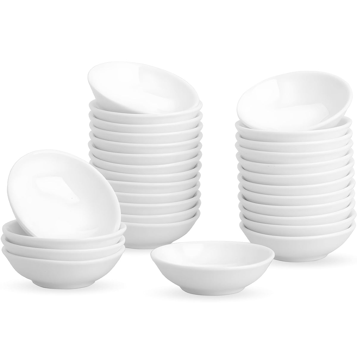 UIBFCWN 20Pack Ceramic Dip Bowls Set, 2.3oz White Dipping Sauce Bowls/Dishes for Tomato Sauce, Soy Sauce Dish, Square Side Dishes, Mini Appetizer Plates for Condiment
