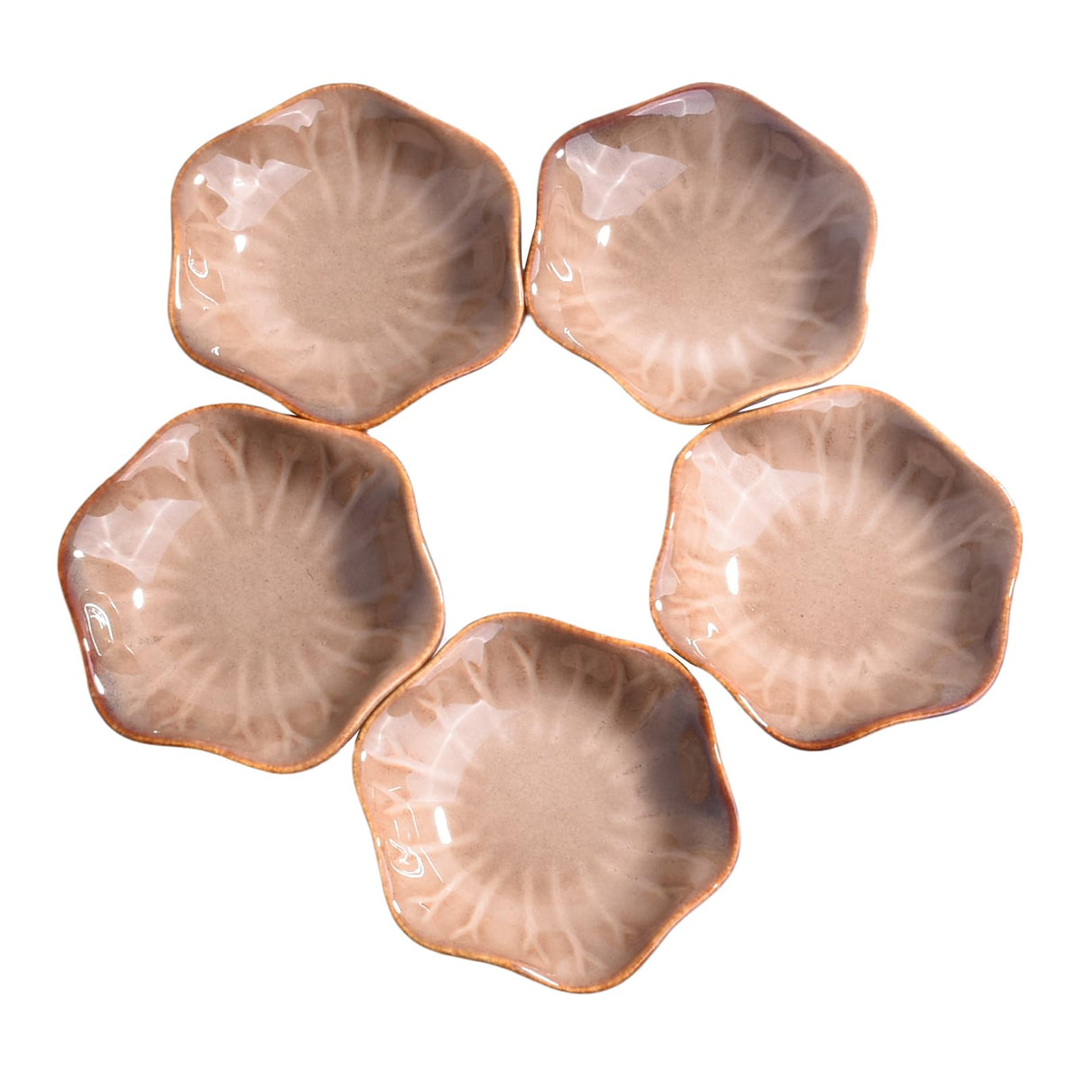 Ceramic Sauce Dish Set of 5, 3.97" Mint Green Flower‑Shaped Dipping Bowls