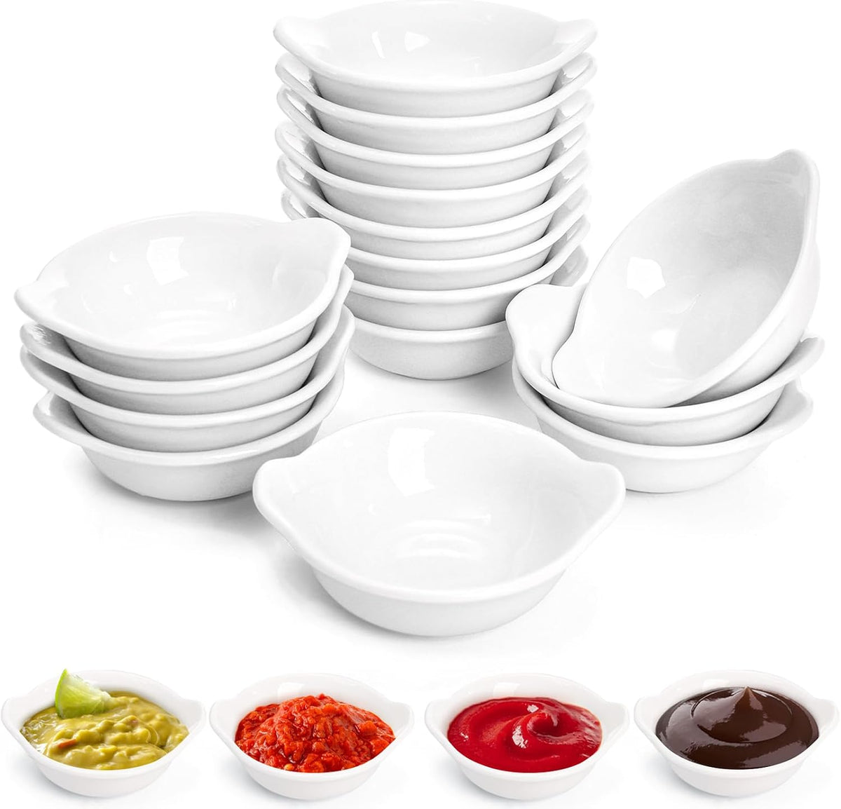 Elsjoy 16 Pack 2 Oz Ceramic Mini Dipping Dishes, Pinch Bowls for Soy Sauce, Ketchup, BBQ