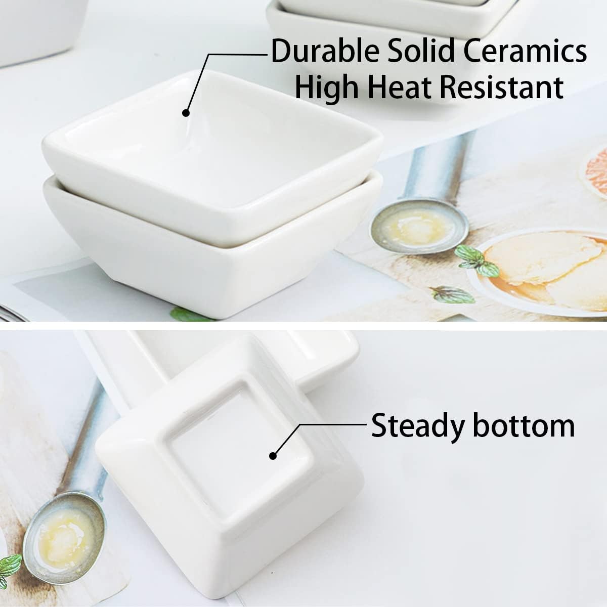Ultra-Strong 3 Oz 6 Pack Ceramic Dip Bowls Set, Mini Bowl Soy Sauce Plate, Condiment Server, Can be Used for Ketchup, Vinegar,BBQ and Party Dinner