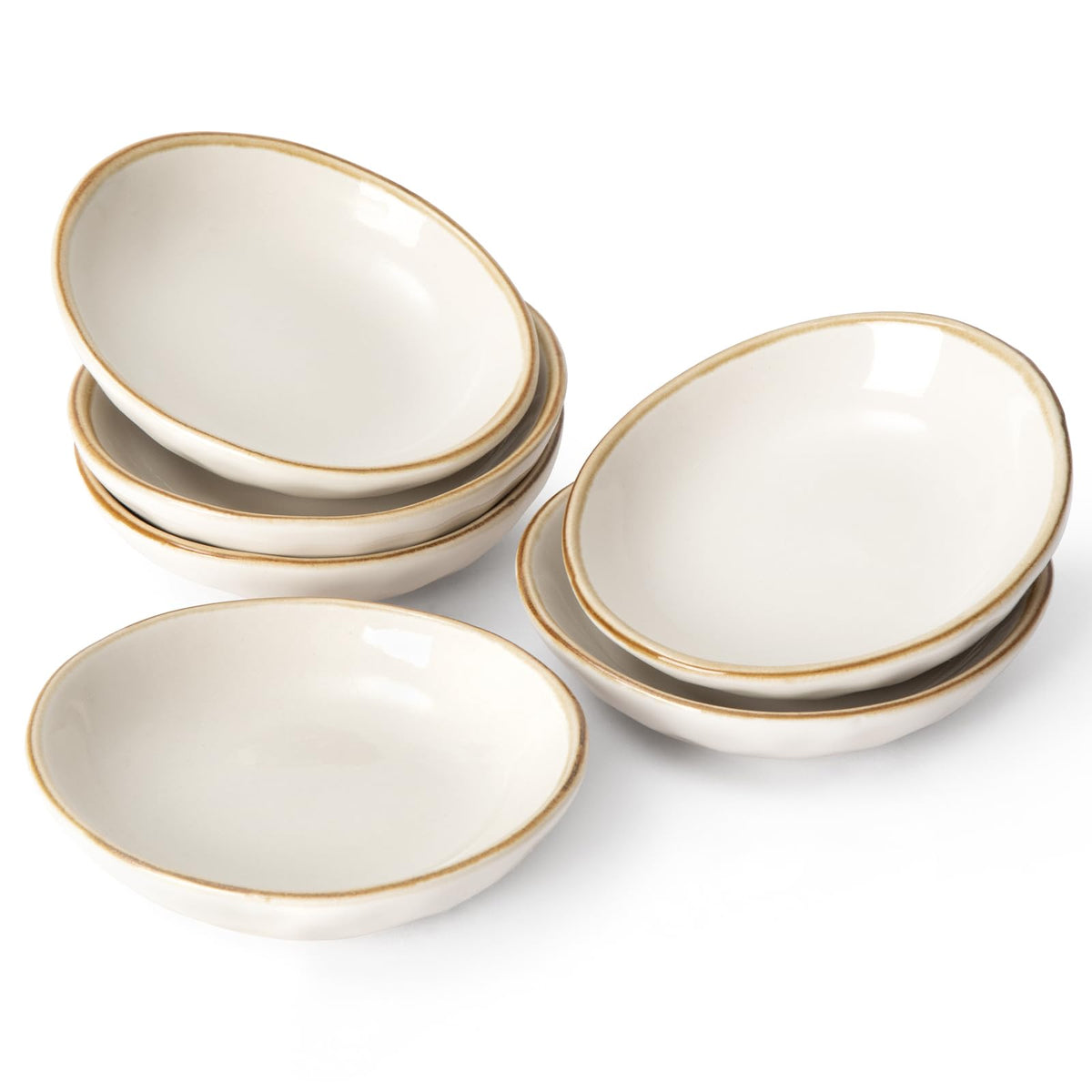 famiware Soy Sauce Dish, 2.1oz Dipping Bowl Set of 6, Cappuccino White