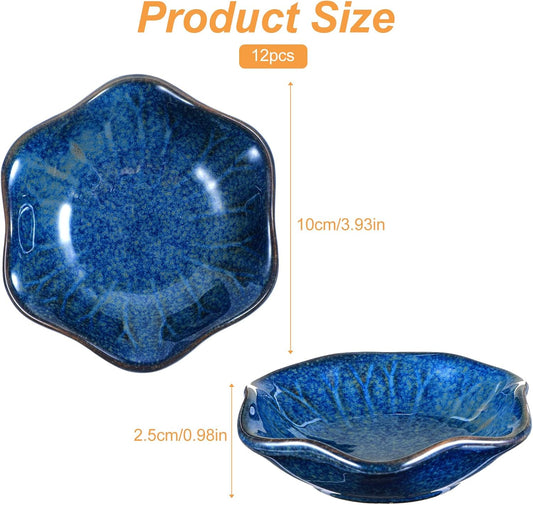 12 Pack Ceramic Dipping Bowls, 3.9 Inch Multicolor Reactive Glaze Soy Sauce Dishes for Sushi Condiments, Tomato, Flower Design, Dishwasher Safe