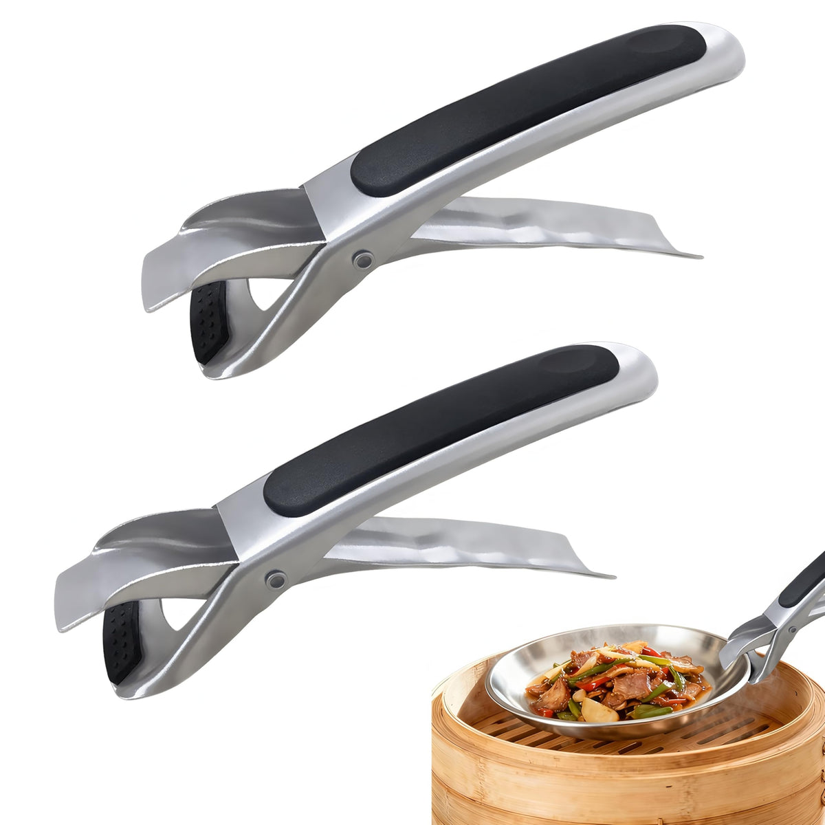 Anti-Slip Plate Gripper Set, Adjustable Stainless Steel Hot Dish Clip, Oven & Microwave Safe for Home Kitchen (2)
