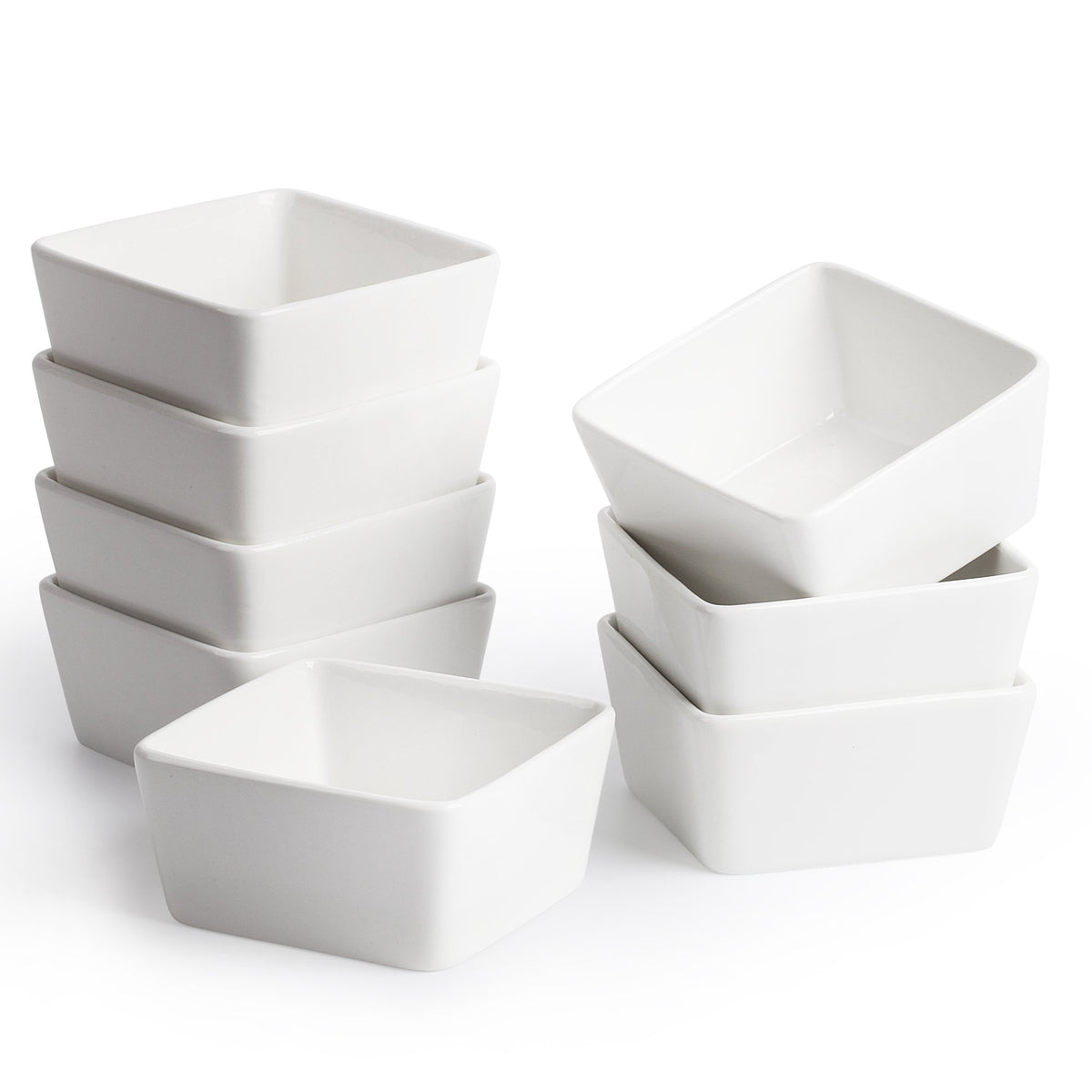 BTaT- Ramekins, 8 oz, Set of 6, White, Square Shaped, Ramekins Oven Safe, Porcelain Souffle Dishes for Creme Brulee, Ice Cream, Fruit and Snacks
