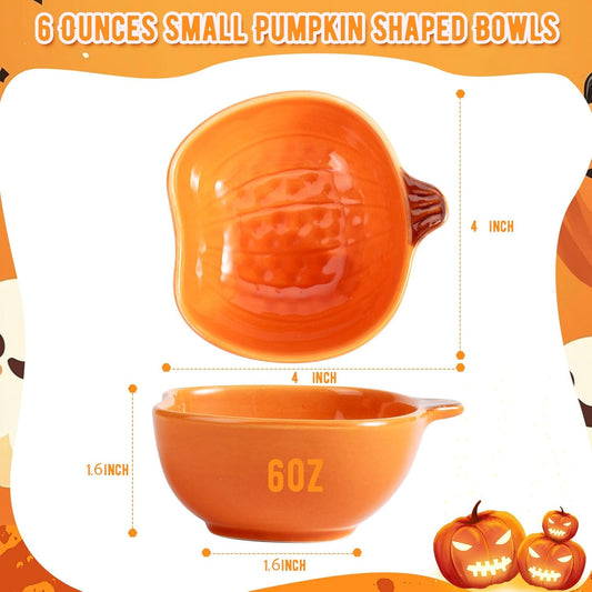 12 Pack Ceramic Pumpkin Bowls, 6 oz Small Fall Ramekins, Pumpkin Shaped Dishes for Halloween Thanksgiving Candy Snack Dip Sauce, Orange Mini Bowls for Autumn Party Decor