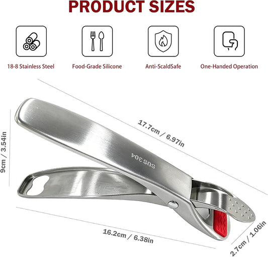 2 Pack Hot Plate Gripper Tongs, 304 Stainless Steel Anti-Scald, Non-Slip Pan Pot Gripper, Multi-Purpose Bowl Holder Clip, Air Fryer Pans Gripper for Pizza Pan Microwave Oven Steamer Kitchen