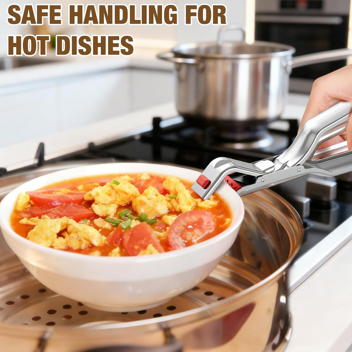 Stainless Steel Hot Plate Gripper Tongs, Anti-Scald Bowl Holder Clip with Silicone Tips for Microwave, Oven, Air Fryer - 4Pcs Multi-Function Anti-Slip Plate Gripper
