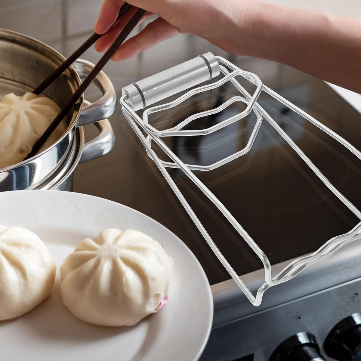 Foldable Hot Dish Plate Bowl Clip Tongs Stainless Steel