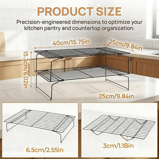 2-Tier Collapsible Cooling Racks, Detachable Wire Cooling Rack Stackable Drying Rack for Cookie Bread Pizza Baking, Fruits, Snacks Perfect for Outdoor Camping