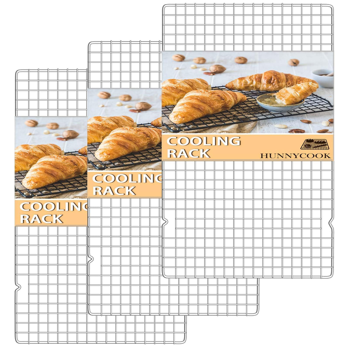 Hunnycook 15.8”×9.8” Cooling Rack, 3P Stainless Steel Baking Rack, Oven Safe Cooling Racks for Cooking and Baking, Black Roasting Rack & Wire Rack & Cookie Cooling Rack for Roasting, Grilling, Drying