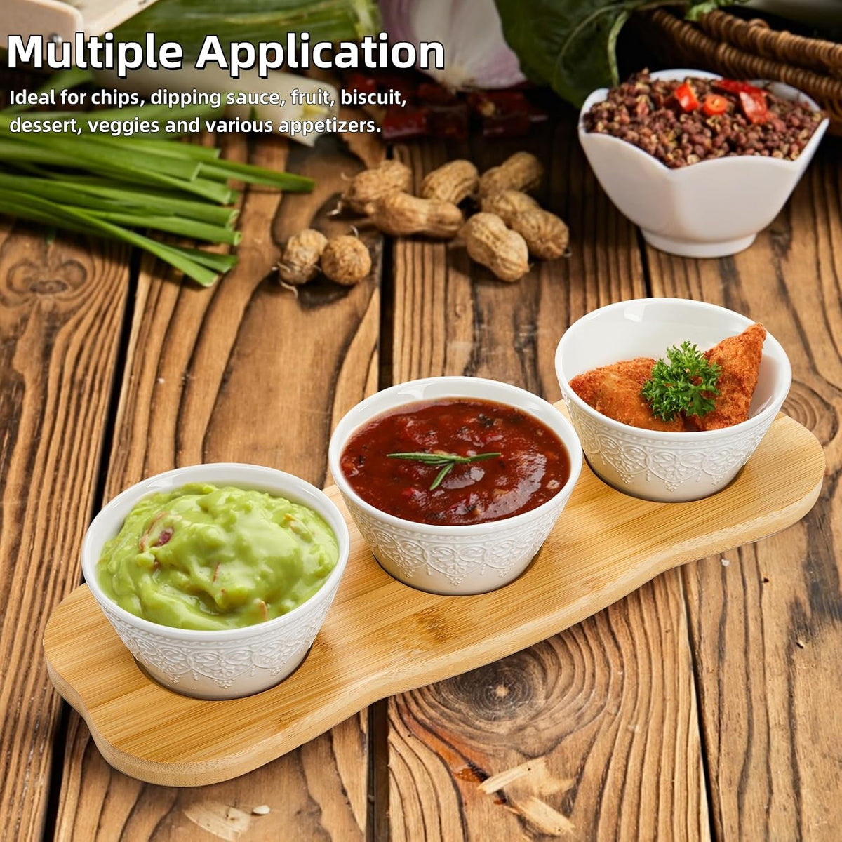 Covzoe Chips and Dip Serving Bowl Set with Bamboo Tray