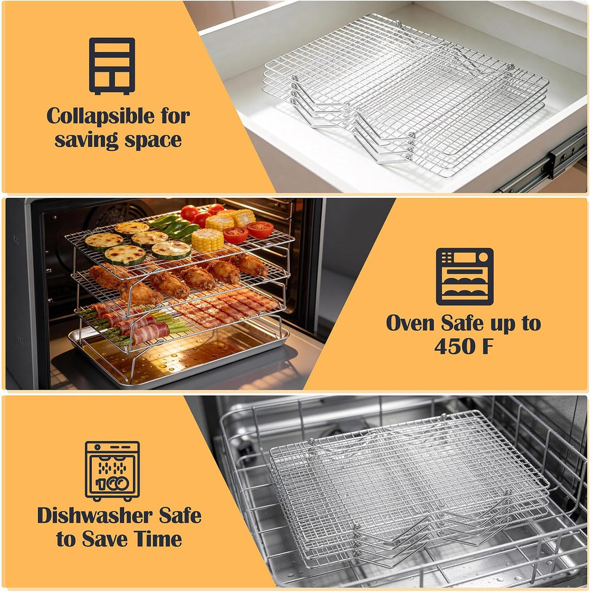 P&P CHEF 4 Tier Stackable Cooling Racks for Cooking and Baking, 15" x 10"