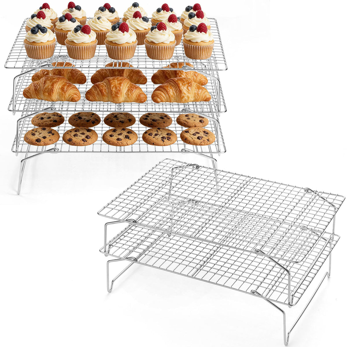 P&P CHEF 4 Tier Stackable Cooling Racks for Cooking and Baking, 15" x 10"