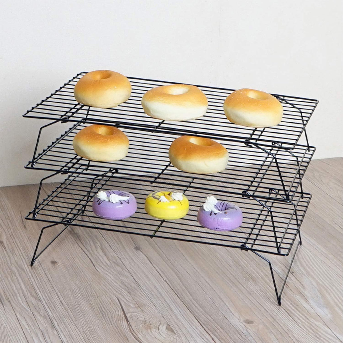 Cooling Rack, 3-Tier Stainless Steel Stackable Baking Cooking Cooling Racks for Cooling Roasting Grilling, Collapsible & Heavy Duty, Oven & Dishwasher Safe