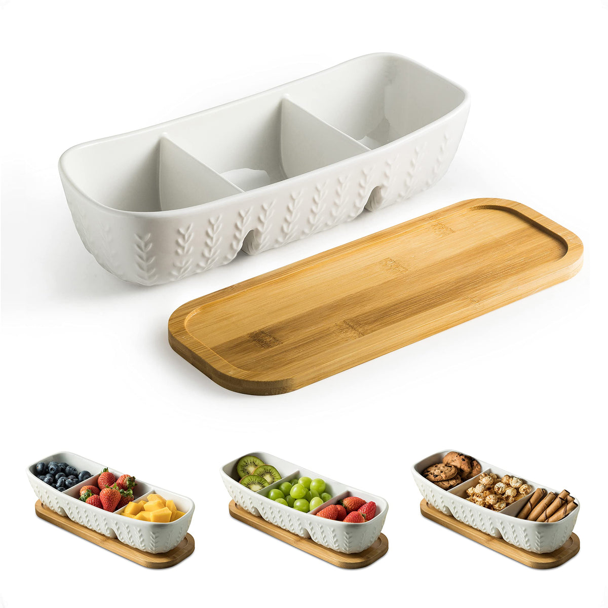 Miamolo Condiment Bowls Divided Serving Tray, Chip and Dip Bowl for Party