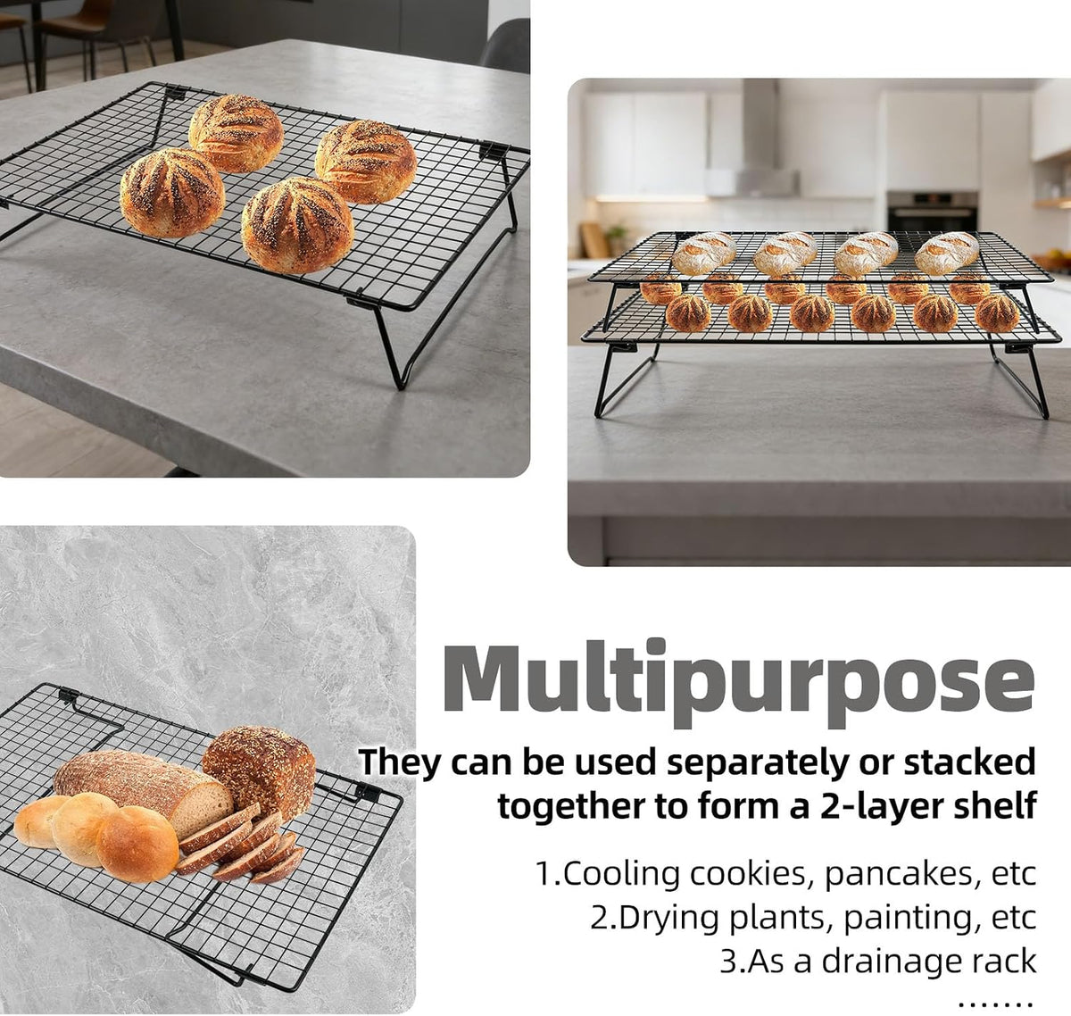 Sourdough Cooling Rack, Heavy Duty Cooling Rack for Sourdough, 17×11×3 Inch Elevated Design, Black,Gifts for Baking Must Haves,1 PCS