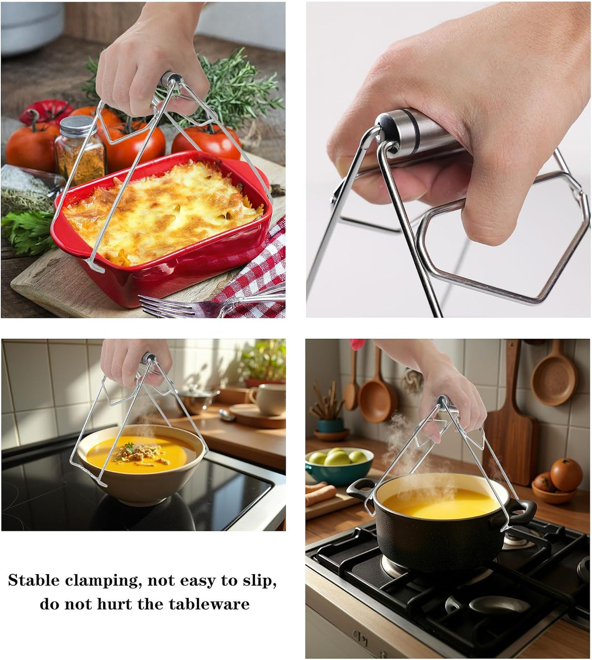 Hot Plate Clip Clamp 304 Stainless Steel 2-Pack – Ergonomic, Heat-Resistant, One-Handed Operation with Non-Slip Grips – Ideal for Microwaves, Ovens, and Grills – Durable, Safe Kitchen Tool