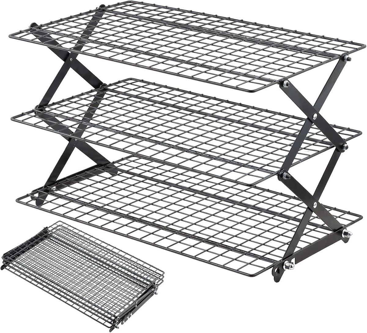 Pleafind 2/3/4-Tier Collapsible Cooling Rack - 3 Setting Design, Adjustable & Stackable Baking Rack, 5 Modes Cooling Racks for Cooking and Baking, Roasting & Grilling Gifts for Picnic Party