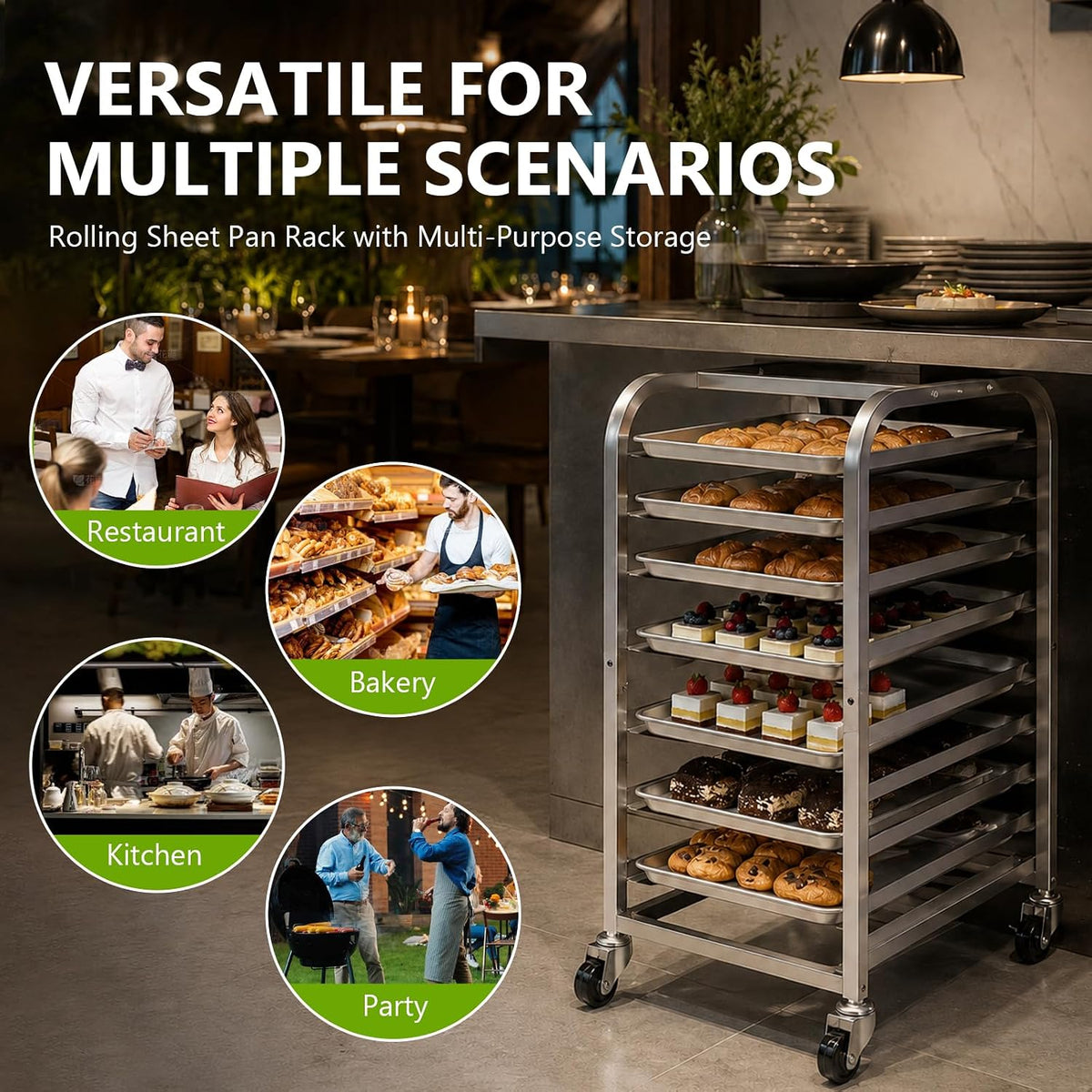 10-Tier Sheet Pan Rack with Wheels for Home Bakery Rolling Cart Fits 1/2 & 1/4 Sheet Pans, Commercial Grade Bread Cooling & Dough Proofing Rack for Bakers, Candle & Soap Makers