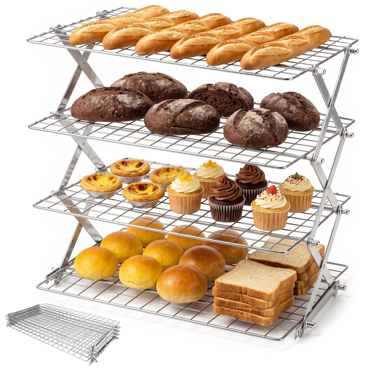 4 Tier Cooling Racks for Cooking and Baking, 15.5"x9.7", Black