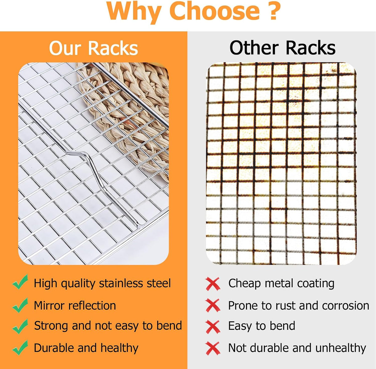 2-Pack Cooling Rack - 11.5"x16.5" Stainless Steel Baking Racks, Oven/Dishwasher Safe - Perfect for Cookies, Roasting, Grilling - Fits Half Sheet & Jelly Roll Pans