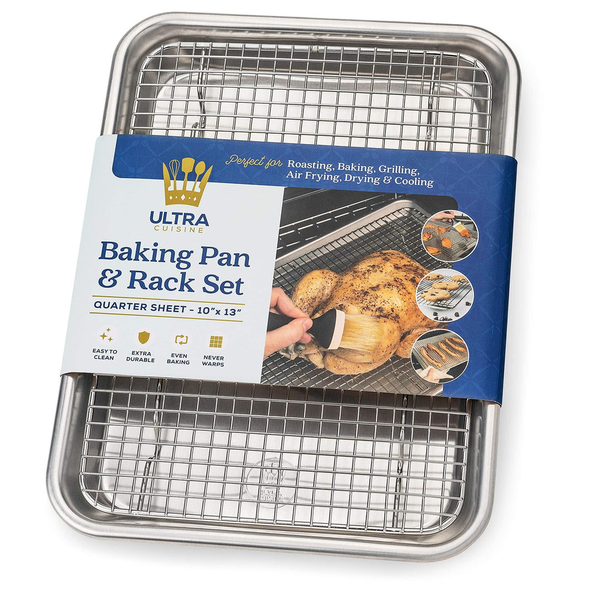 Aluminum Baking Sheet with Cooling Rack Set, 13''x18'' (Half Sheet Pan)