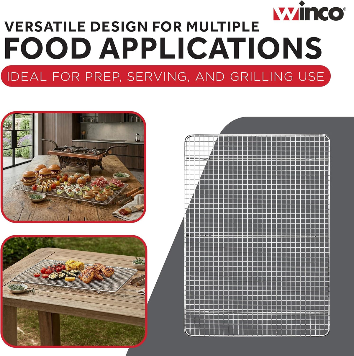 Winco 14" x 20" Silver/White 2/3 Size Wire Sheet Pan Grate