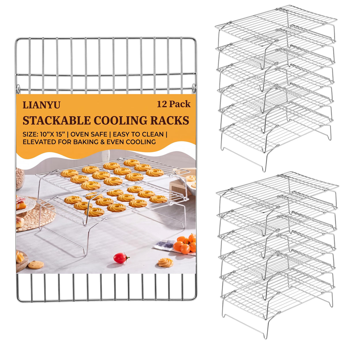 LIANYU Cooling Rack 15"x10", 5-Tier Stackable & Collapsible Cooling Racks