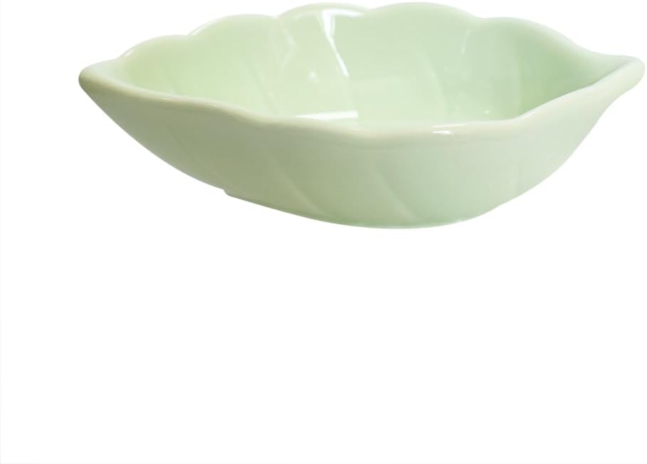 Green 6 pcs Leaf Shaped Porcelain Soy Sauce Dish Ceramic Dip Dipping Bowls 2.01 oz for Dinner Baking BBQ and Cooking