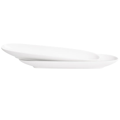 Ceramics Olive Plate, Olive Cookies Tray - Large, Chip Resistant,White Porcelain Olive Canoe, Dishwasher Safe, for Snacks, Condiments,Appetizers 13.7 Inch White