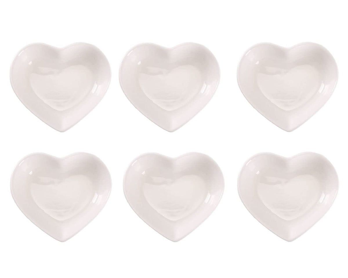 WHJY Pink Love Heart Shaped Ceramic Bowl Set of 6, Contemporary Porcelain Side Dishes, Seasoning & Soy Dipping Sauce Bowls for Wedding & Birthday Party