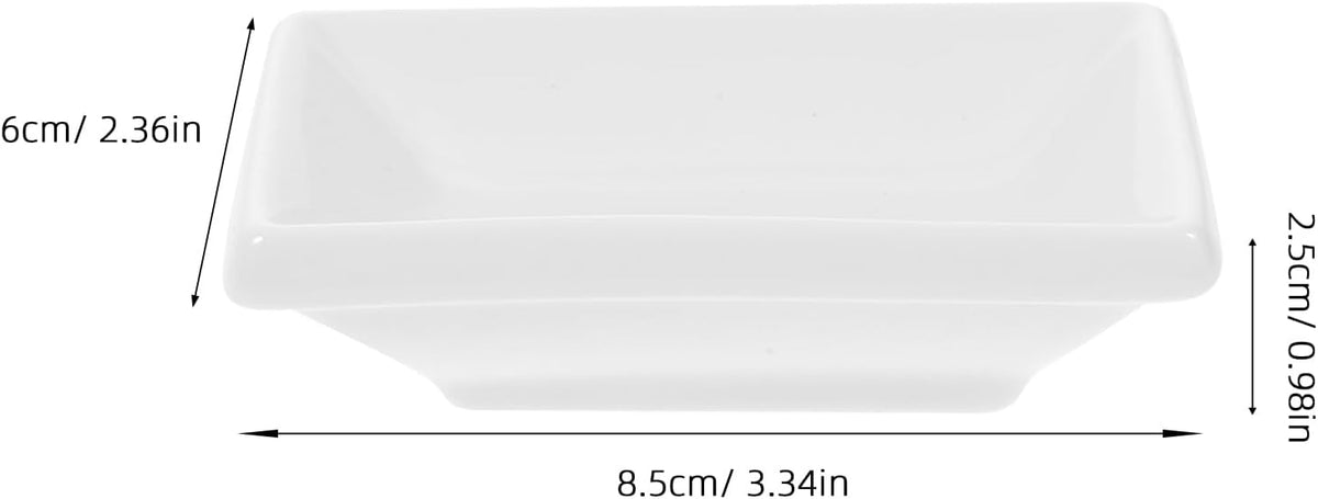 Cabilock 6Pcs Ceramic Dipping Sauce Bowls, 3.3 Inch White Soy Sauce Dishes, Small Rectangle Condiment Plates for Sushi, Ketchup, Vinegar, BBQ, Snacks and Appetisers