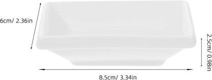 Cabilock 6Pcs Ceramic Dipping Sauce Bowls, 3.3 Inch White Soy Sauce Dishes, Small Rectangle Condiment Plates for Sushi, Ketchup, Vinegar, BBQ, Snacks and Appetisers