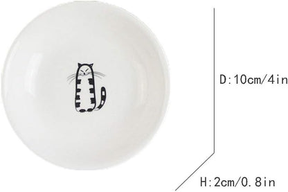 FUYU 6pcs Cute Cat Ceramic Sauce Plate, Snack Plate, Side Dish, 4 inches