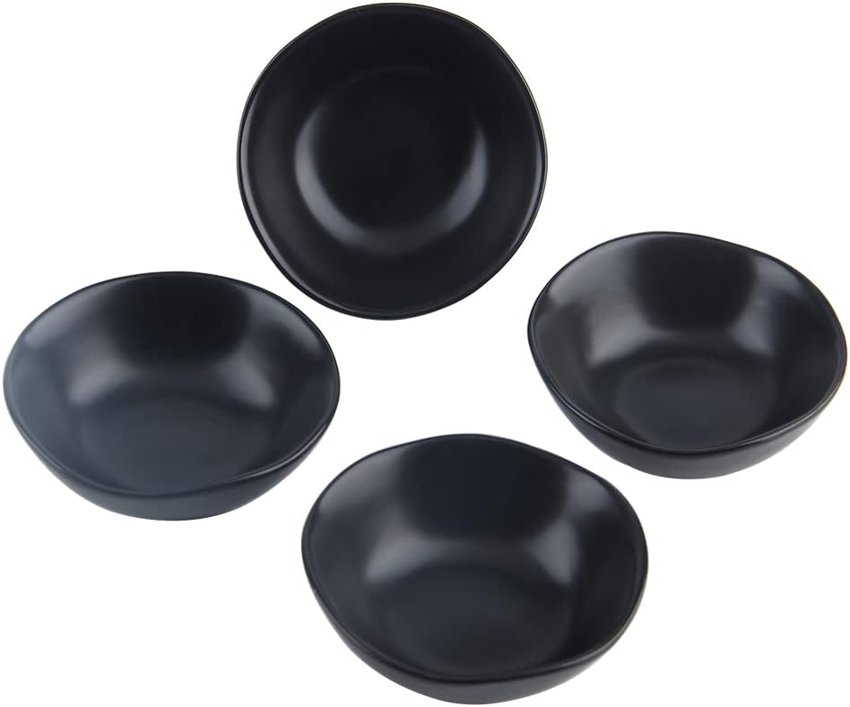 Matte Ceramic Dipping Sauce Dishes,Black Sushi Soy Sauce Dipping Bowls Appetizer Plates with Irregular Edge Side Dish for Kitchen Home Housewarming (Black)