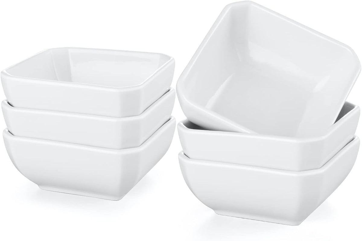 3 OZ Square Dip Bowls Set of 6, White Ceramic Dipping Sauce Dishes