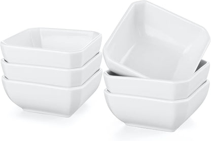 3 OZ Square Dip Bowls Set of 6, White Ceramic Dipping Sauce Dishes