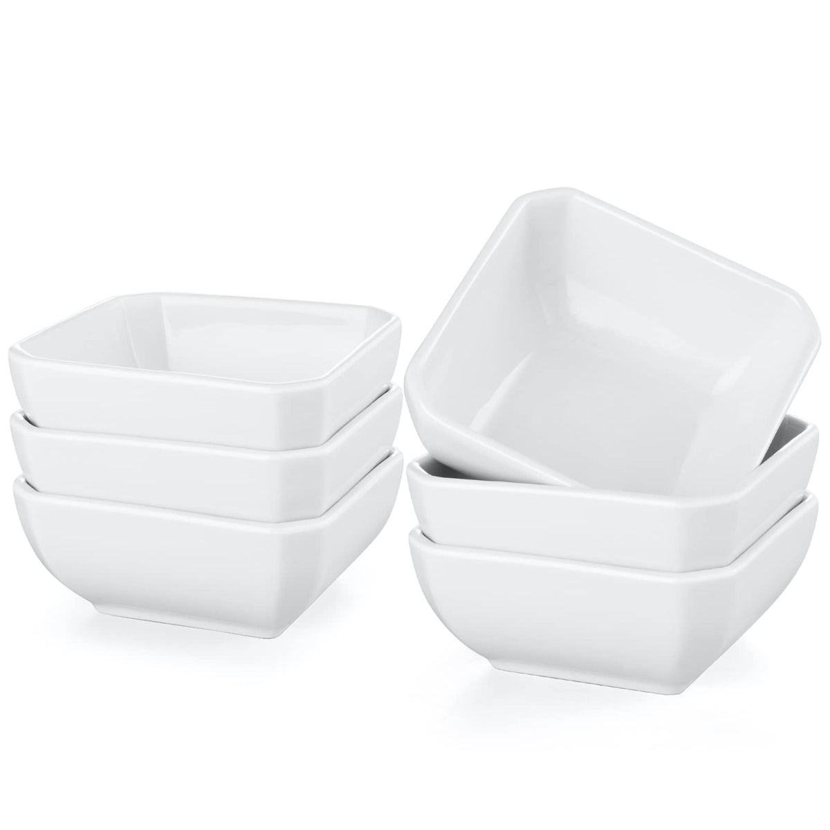 3 OZ Square Dip Bowls Set of 6, White Ceramic Dipping Sauce Dishes