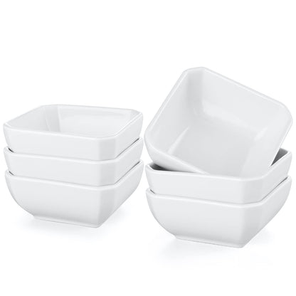 3 OZ Square Dip Bowls Set of 6, White Ceramic Dipping Sauce Dishes