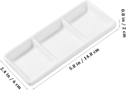 Ceramic Divided Serving Tray 5.8 inch, 4 Pack 3 Compartment Appetizer Tray White Stackable Chip and Dip Serving Dish Condiment Server for Entertaining, Snack Food Dessert, Dishwasher Safe
