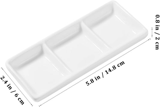 2Pcs Ceramic 3 Compartment Appetizer Serving Tray Rectangular Divided Sauce Dishes Ceramic Serving Platters for Soy Sauce Spice Dip Snacks