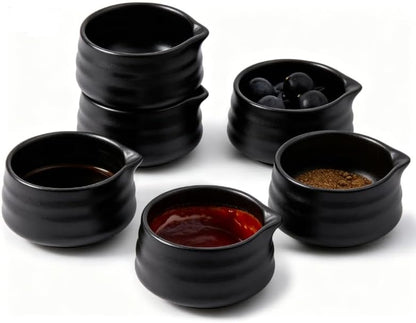 Ceramic Small Sauce Bowls with Spout, Matt Black, 3OZ, Set of 6