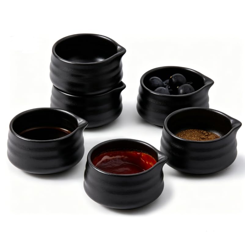 Ceramic Small Sauce Bowls with Spout, White, 3OZ, Set of 6