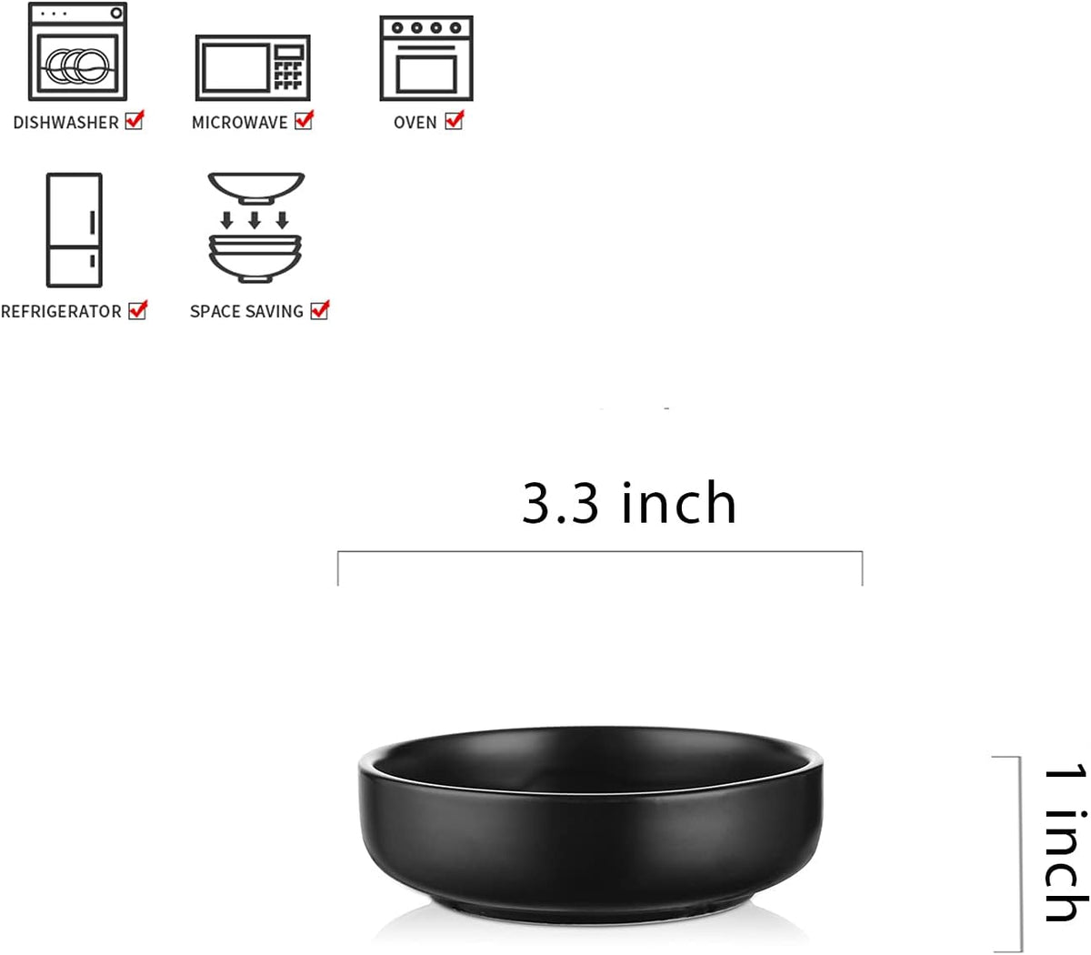 Selamica Ceramic 3.3 Inch Soy Sauce Dish Dipping Bowls Side Dishes Small Appetizer Pinch Bowls for Condiments, Sushi, Ketchup, BBQ-Set of 6(Matte Black)